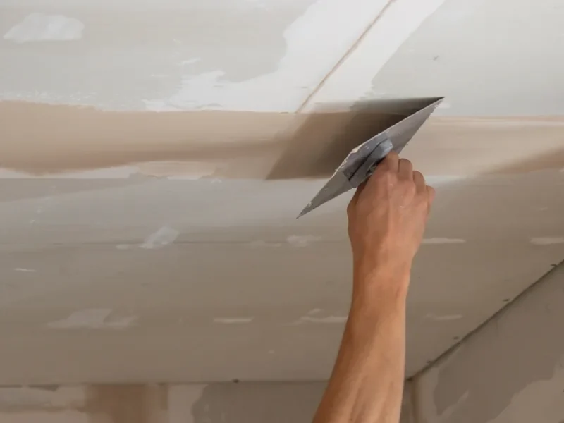 Ceiling repair blended into the surrounding texture