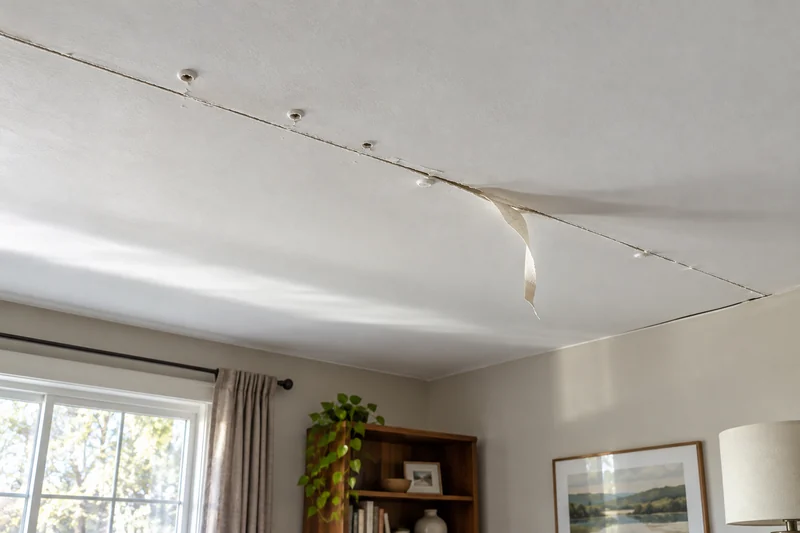 Ceiling crack along a seam with the tape debonded and hanging loose