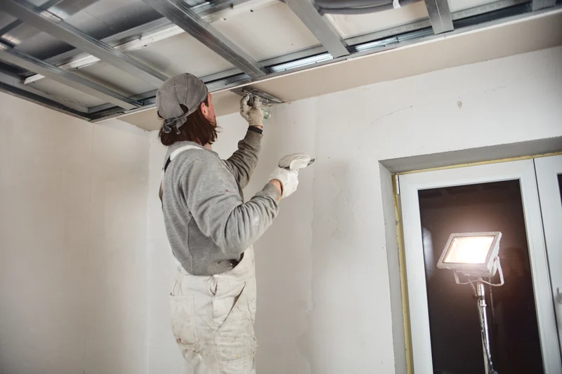 Suspended metal ceiling grid installed before board goes up