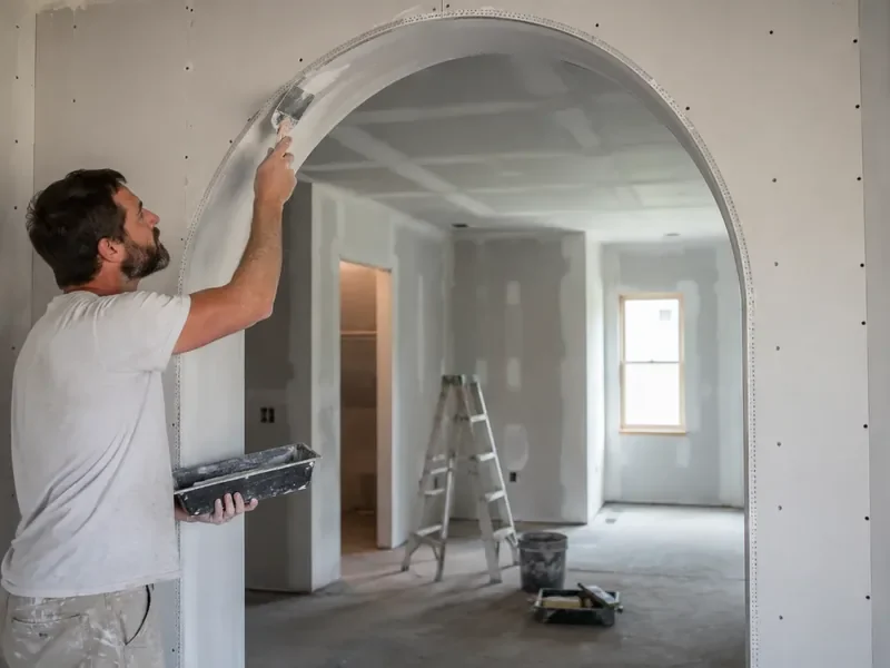 Drywall arch shaped and finished with flexible board
