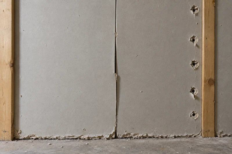 Butt joint landing between studs beside screws driven through the face paper