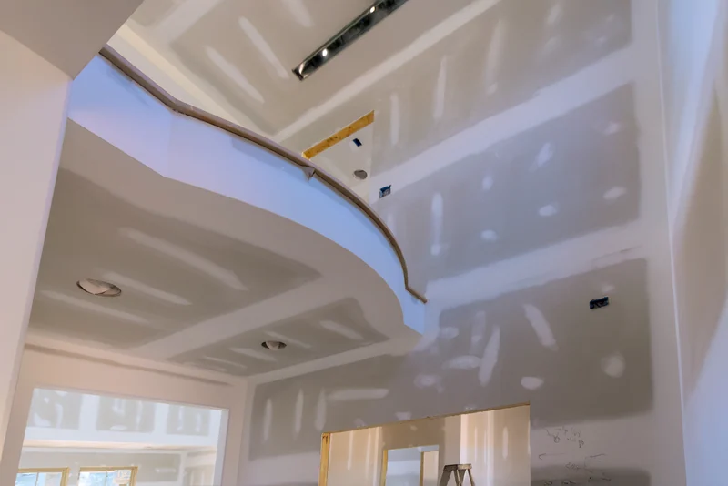 Curved radius bulkhead formed in a finished ceiling