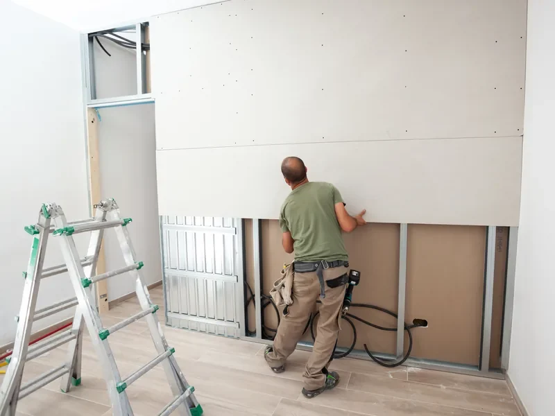 New partition wall framed and boarded