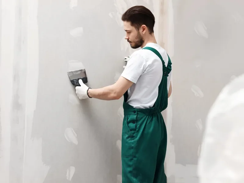 Drywall repair smoothed flush with the surrounding wall