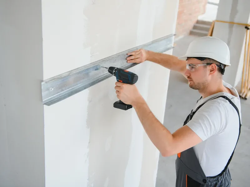 Light-gauge steel stud framing set for new walls